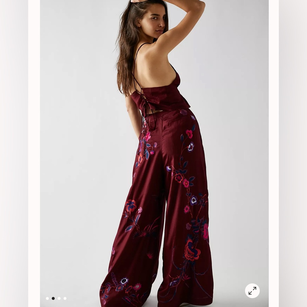 Free people Mimi Embroidered burgundy set